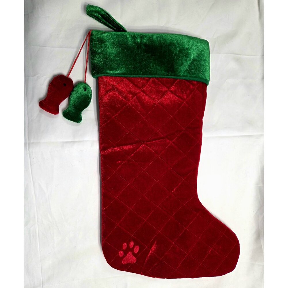 A Pet's World Holiday Stocking 18" Paw Print Checker Pattern NWOT